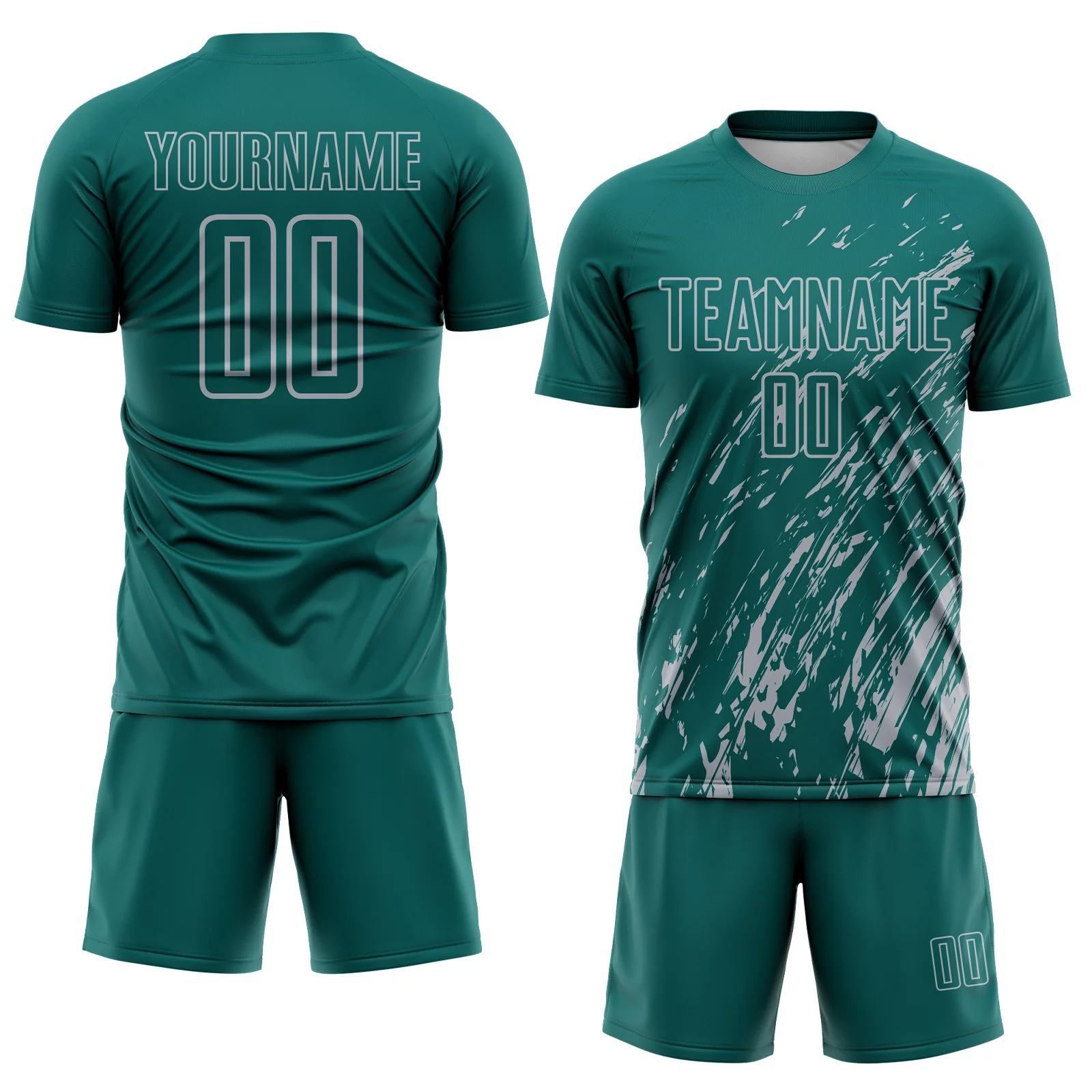 Custom Teal Gray Splash Sublimation Soccer Uniform Jersey - Image 2