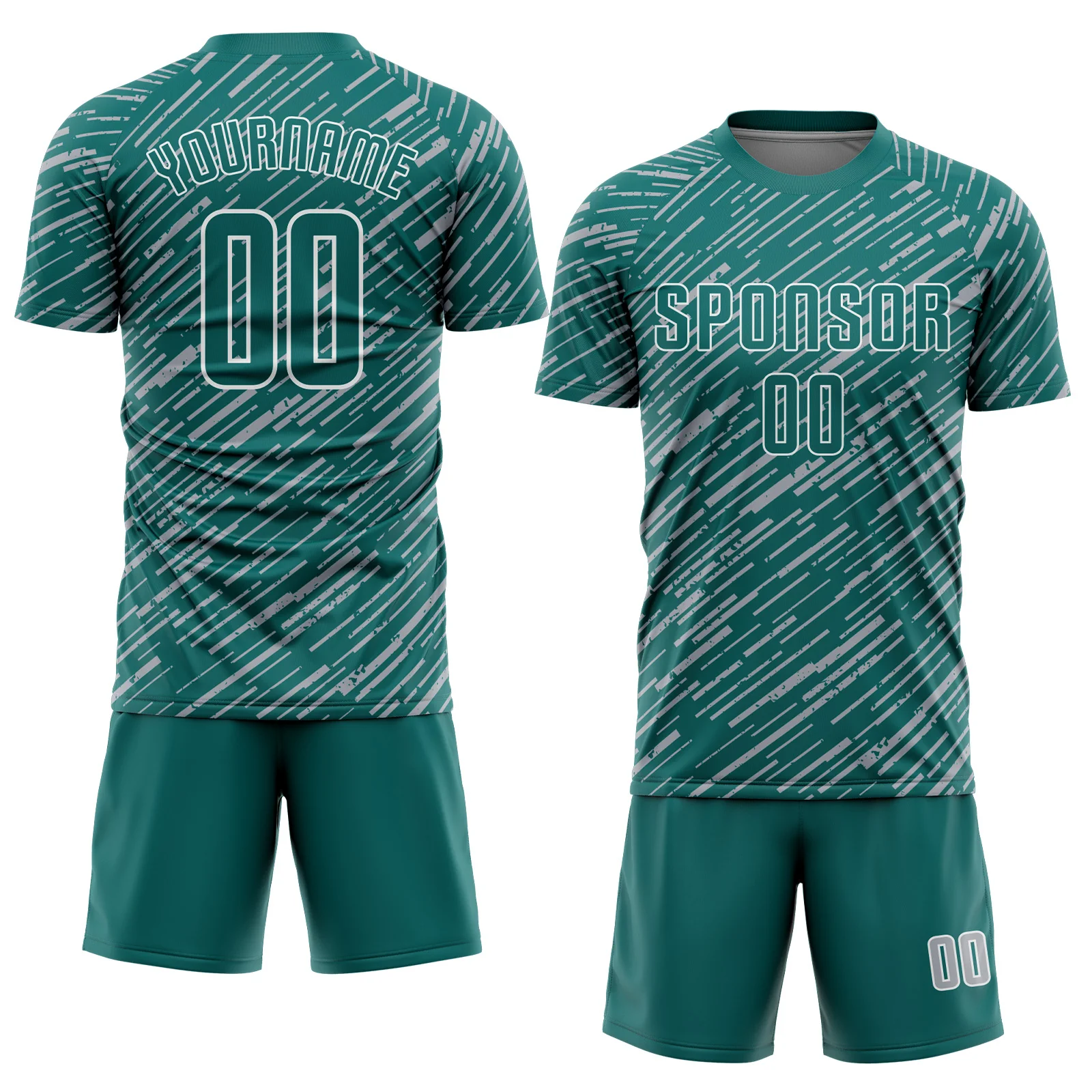 Custom Teal Gray-White Line Sports Sublimation Soccer Uniform Jersey - Image 2