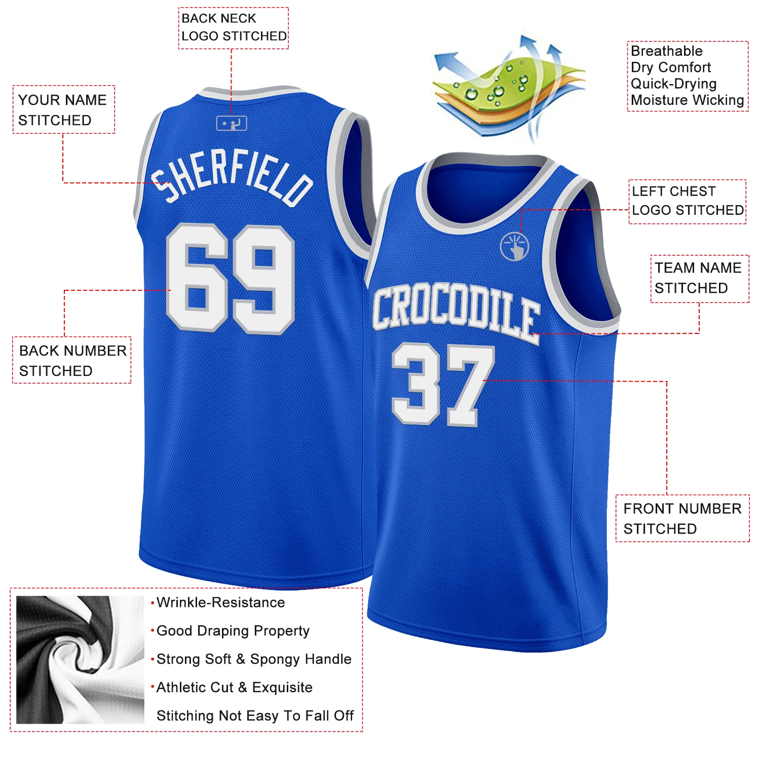 Custom Thunder Blue White-Gray Authentic Basketball Jersey - Image 2
