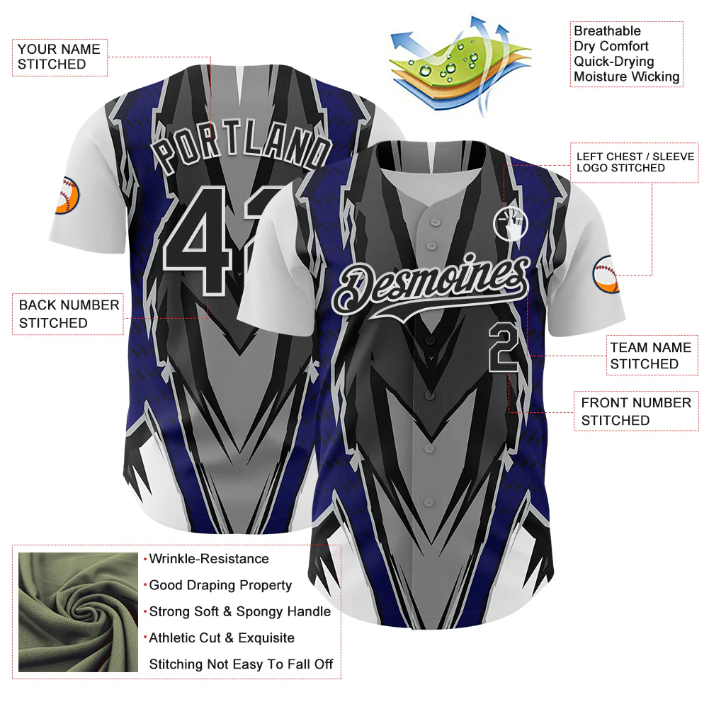 Custom White Black Gray-Blue Car Racing Formula Auto Motorsport Authentic Baseball Jersey - Image 3