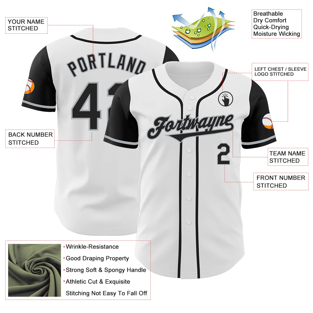 Custom White Black-Gray Authentic Two Tone Baseball Jersey - Image 3