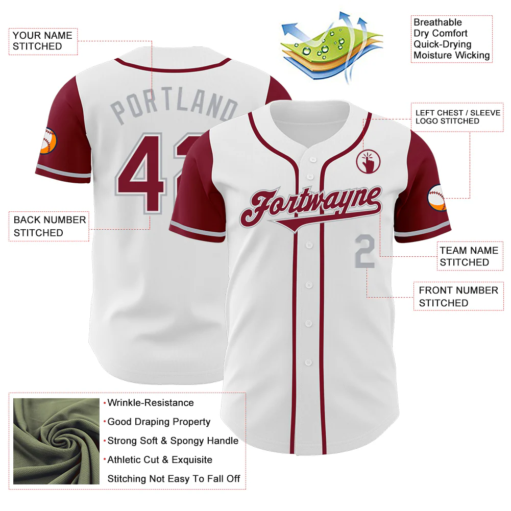Custom White Crimson-Gray Authentic Two Tone Baseball Jersey - Image 3