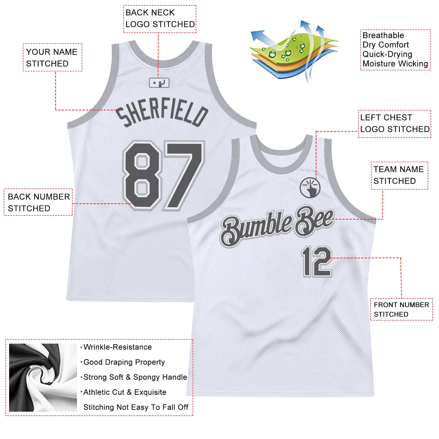 Custom White Steel Gray-Gray Authentic Throwback Basketball Jersey - Image 2