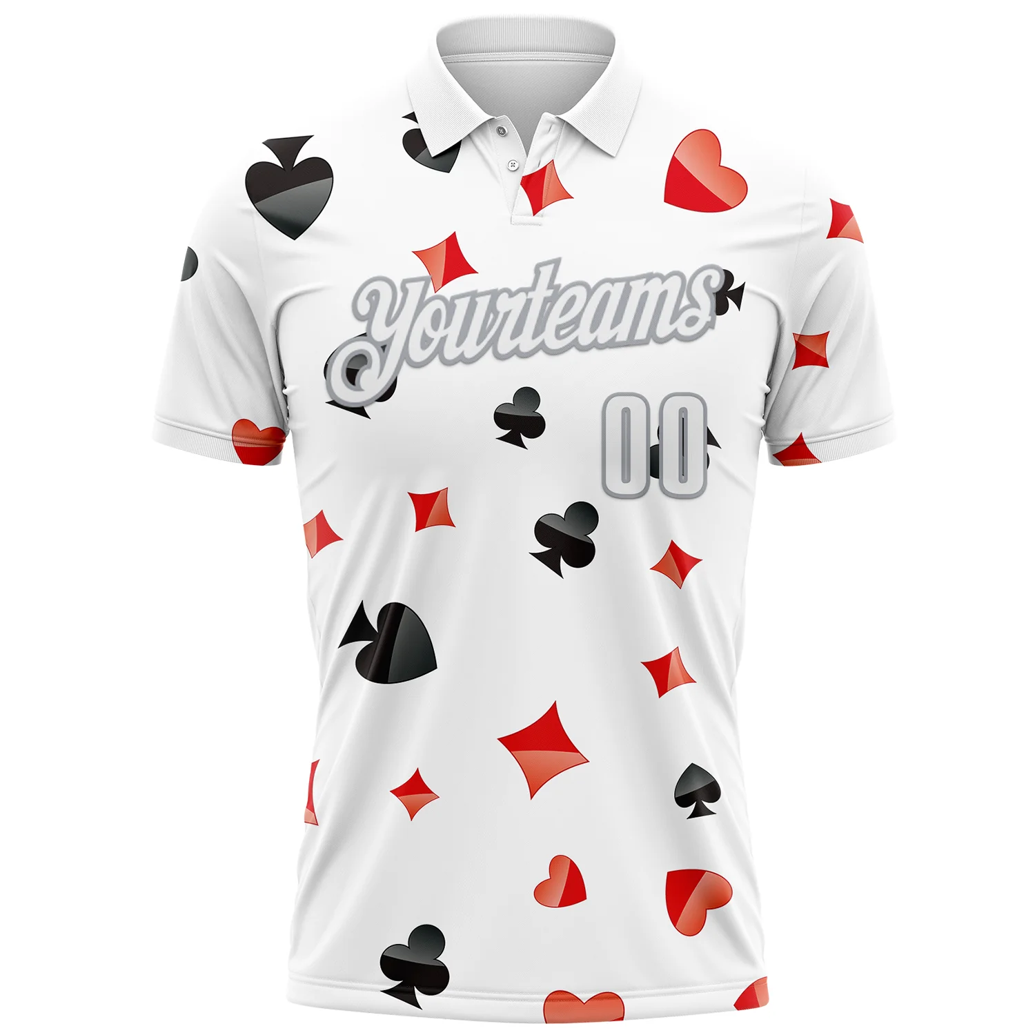 Custom White Gray 3D Gambling Poker Performance Polo Shirt - Image 2