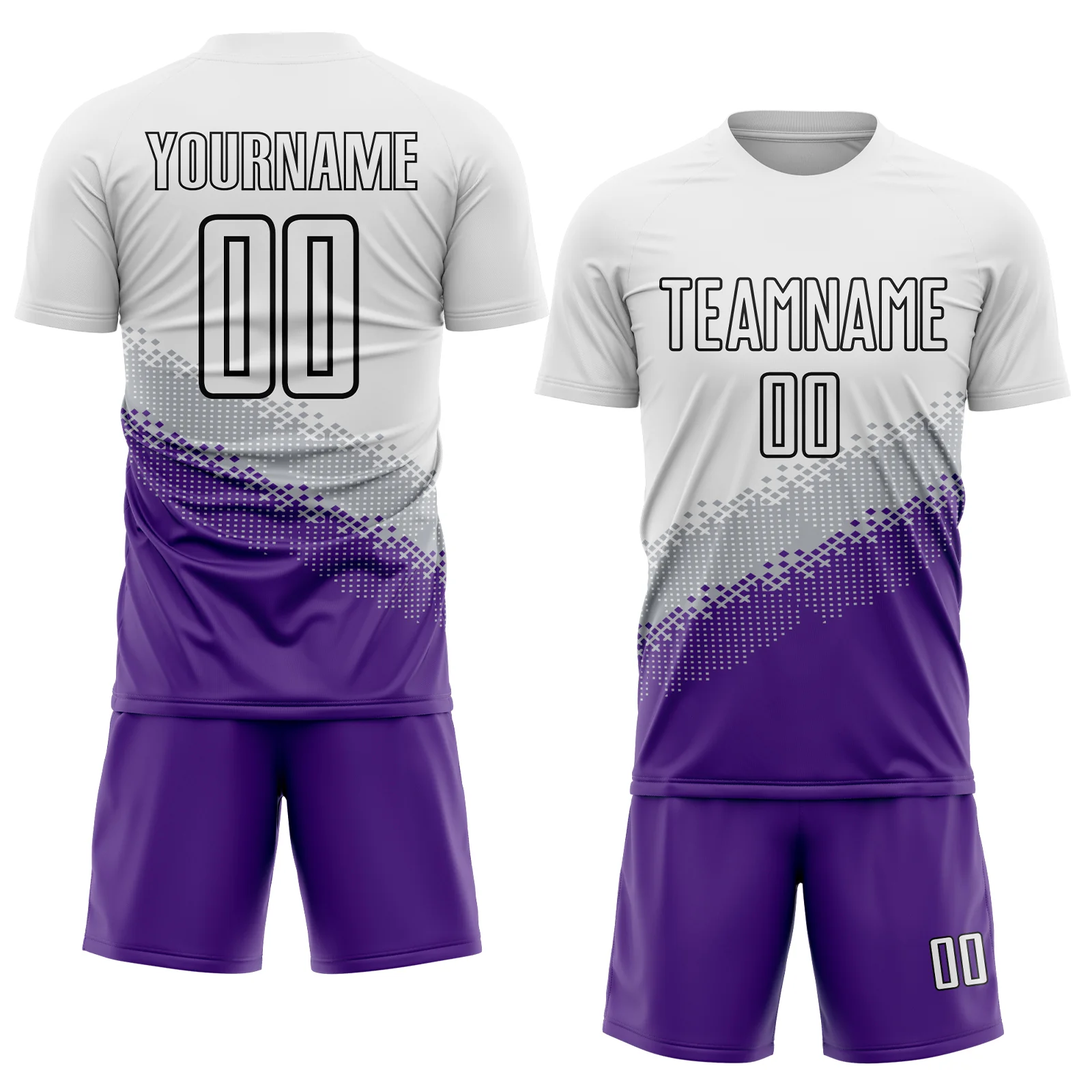 Custom White Gray Purple-Black Gradient Geometric Shape Sublimation Soccer Uniform Jersey - Image 2