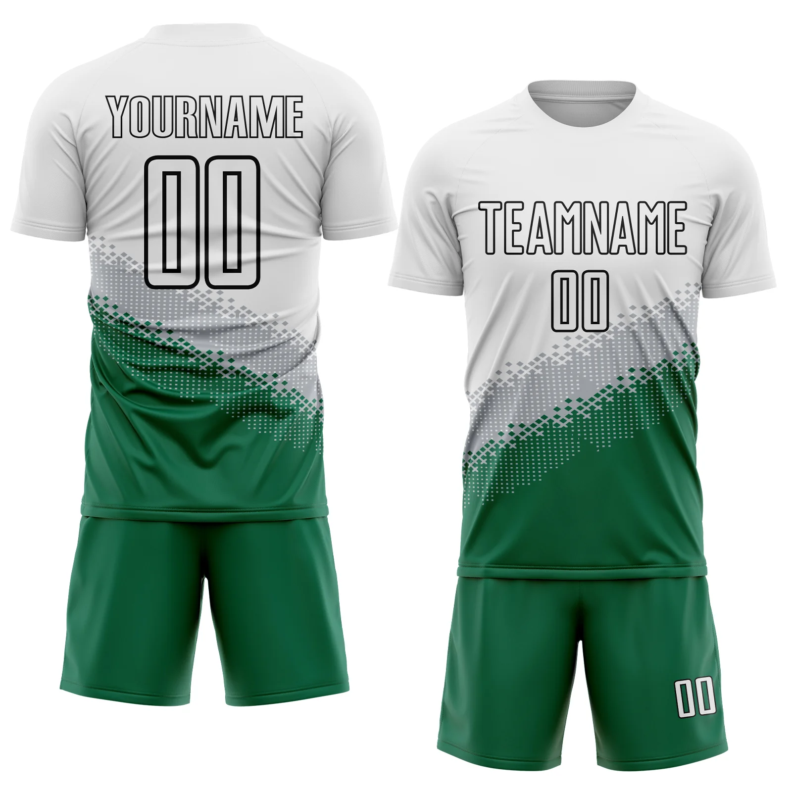 Custom White Gray Kelly Green-Black Gradient Geometric Shape Sublimation Soccer Uniform Jersey - Image 2