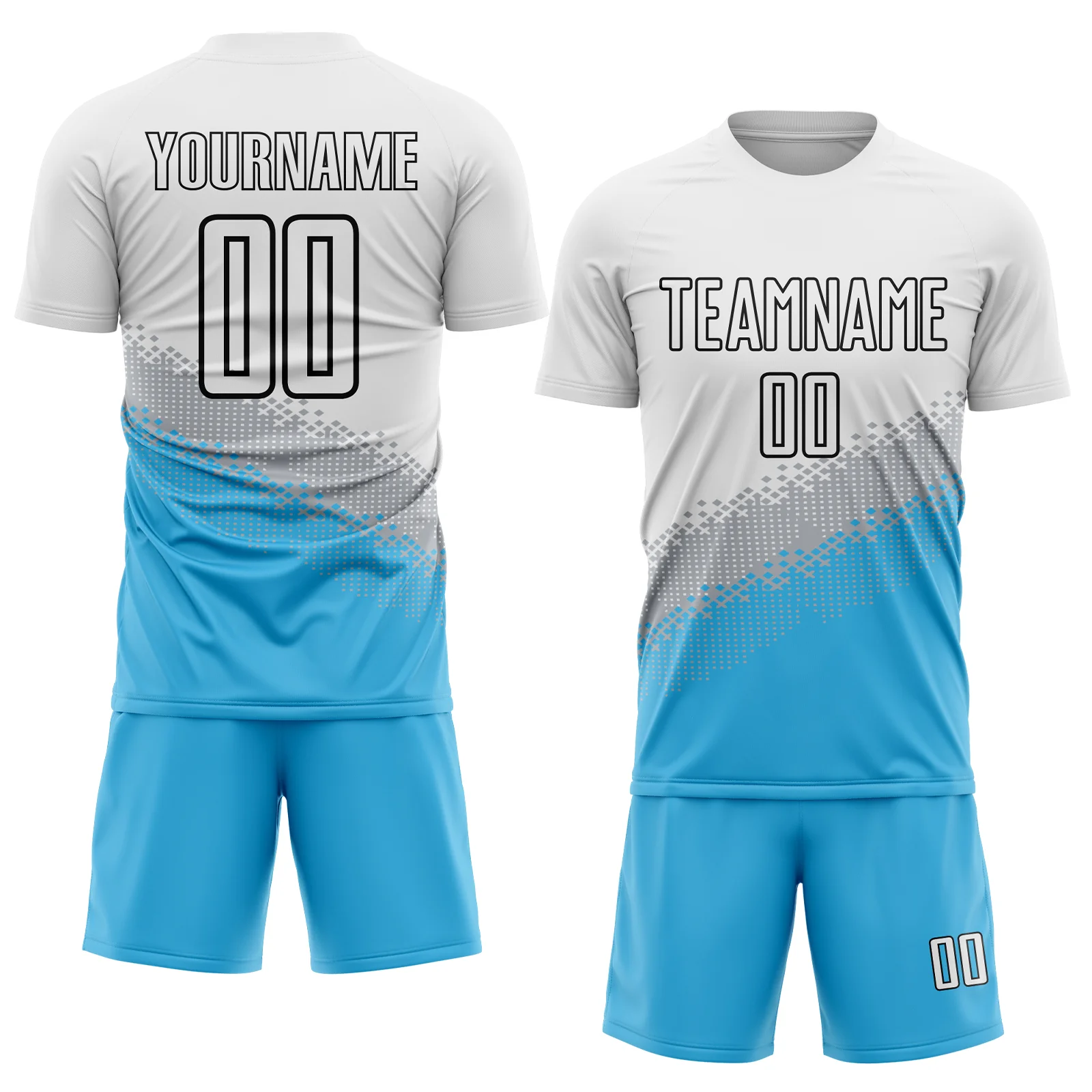 Custom White Gray Sky Blue-Black Gradient Geometric Shape Sublimation Soccer Uniform Jersey - Image 2
