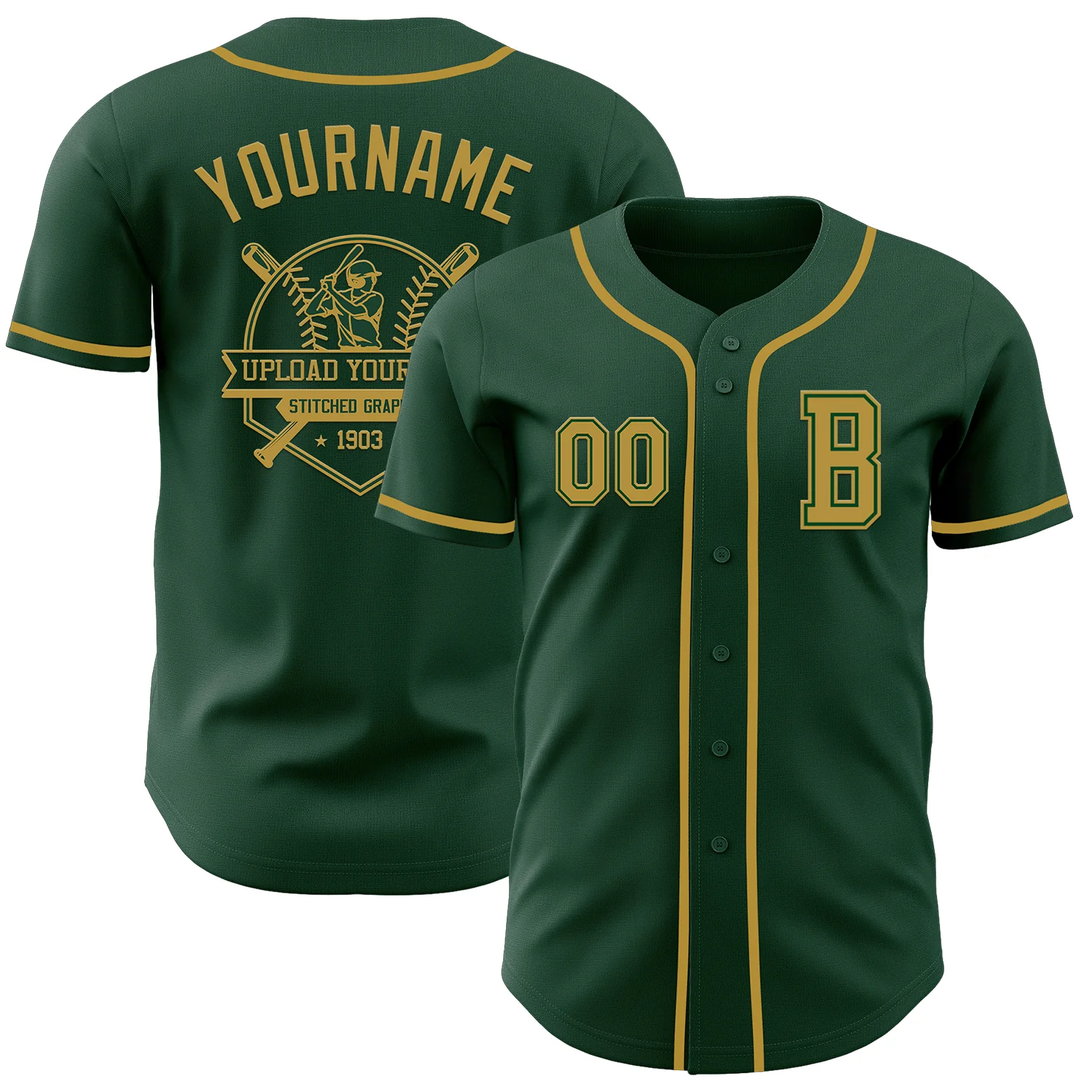 Custom Green Old Gold Authentic Baseball Jersey - Image 5