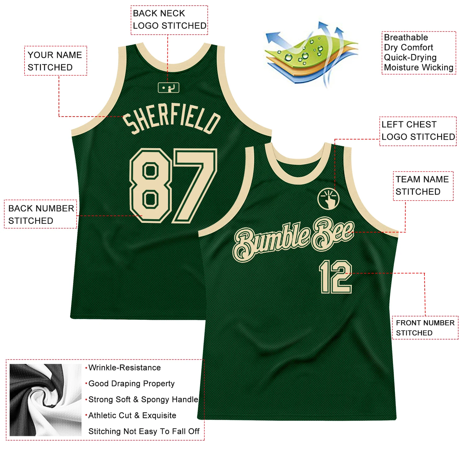 Custom Green Cream Authentic Throwback Basketball Jersey - Image 2
