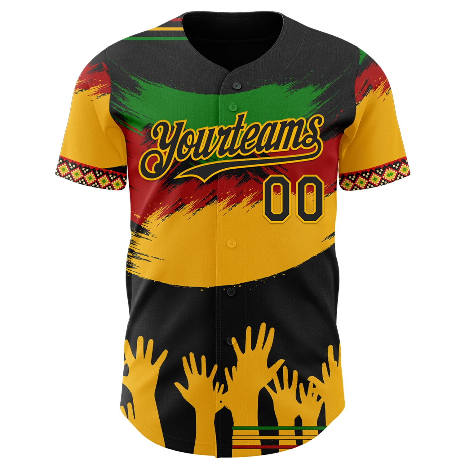 Custom Black Green Red-Gold Black History Month Africa Tribal Authentic Baseball Jersey - Image 2