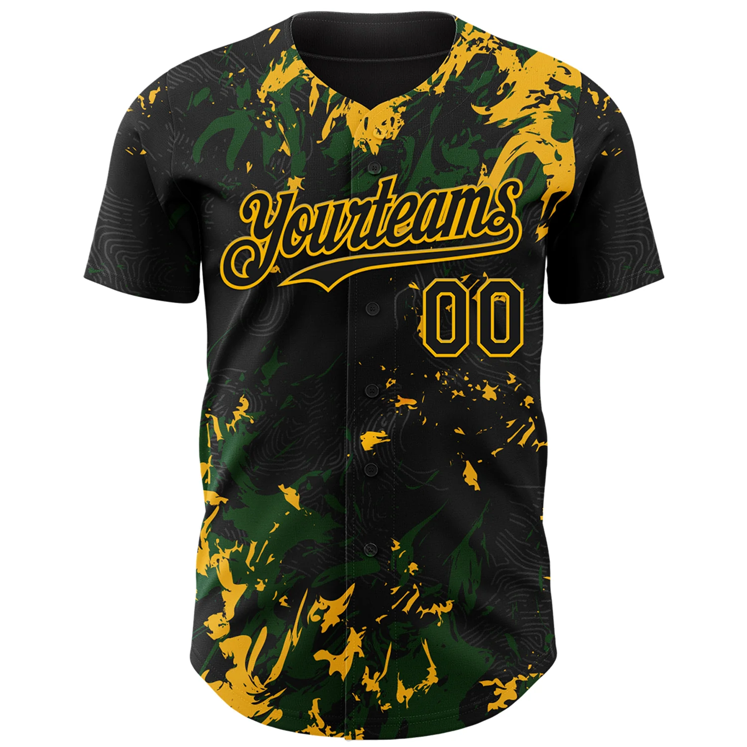Custom Black Green-Gold Splash Authentic Baseball Jersey - Image 2