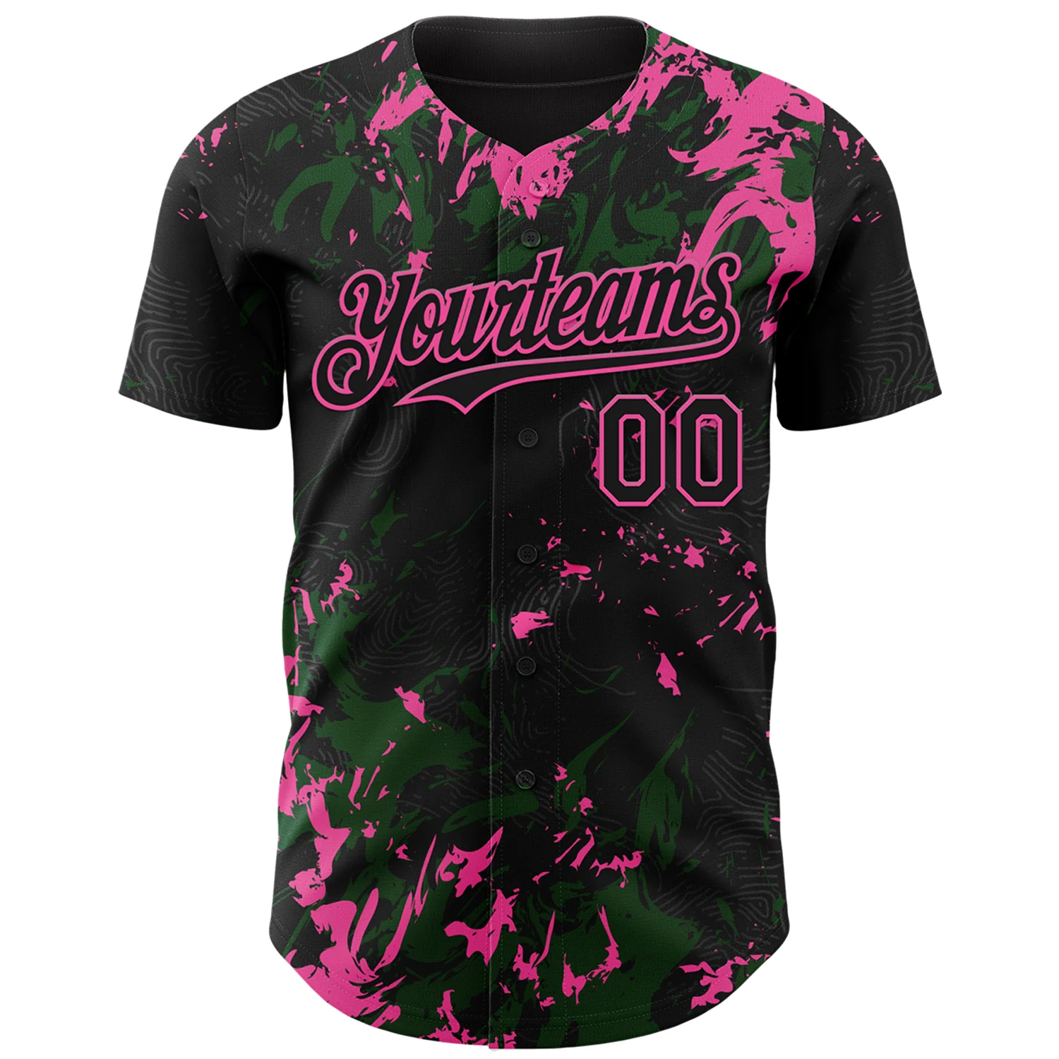 Custom Black Green-Pink Splash Authentic Baseball Jersey - Image 2