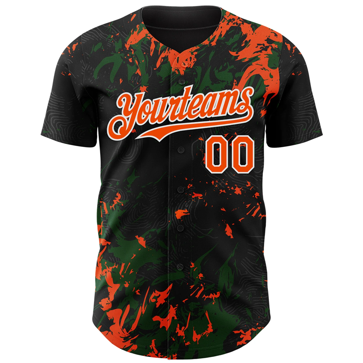 Custom Black Orange Green-White Splash Authentic Baseball Jersey - Image 2