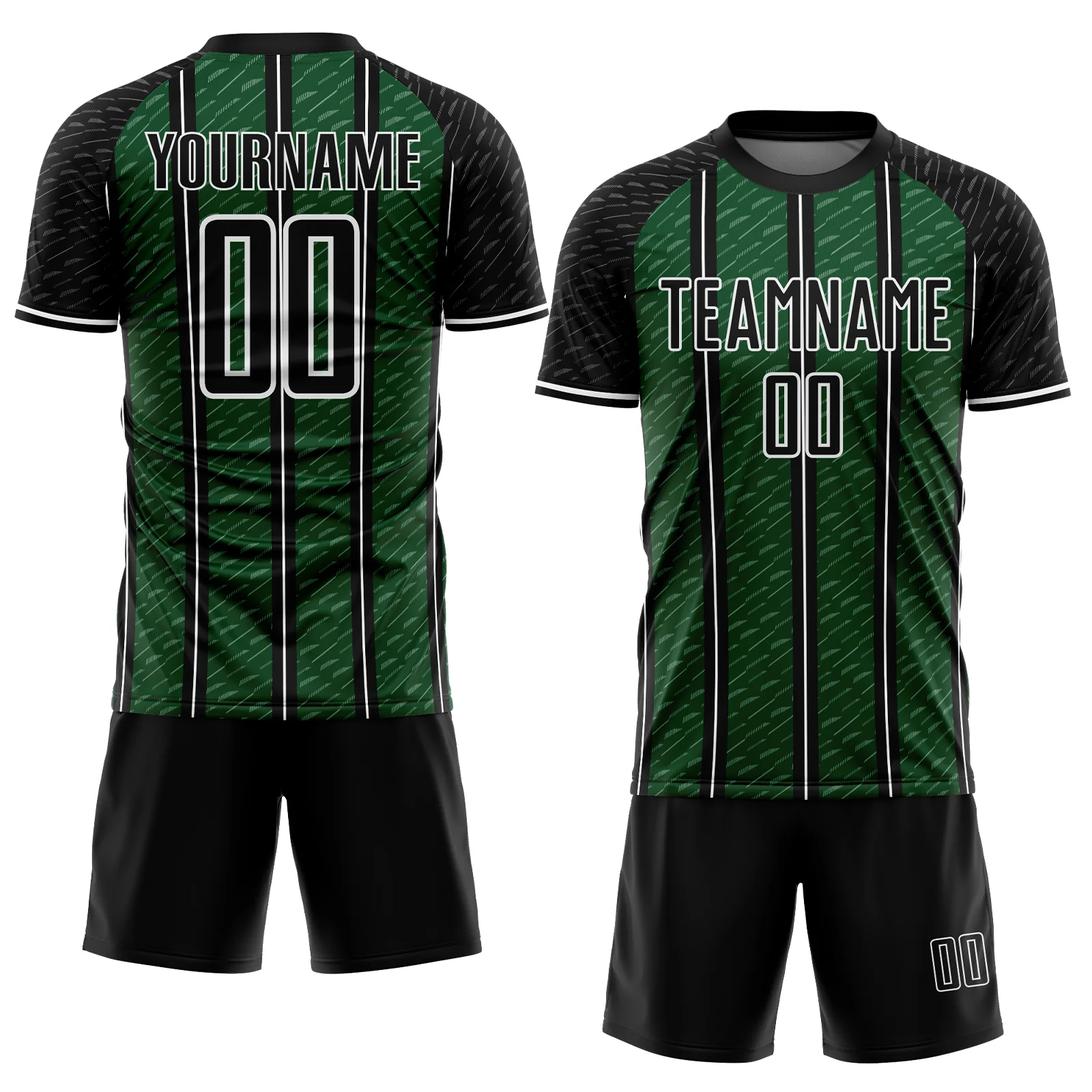 Custom Black Green-White Line Sublimation Soccer Uniform Jersey - Image 2