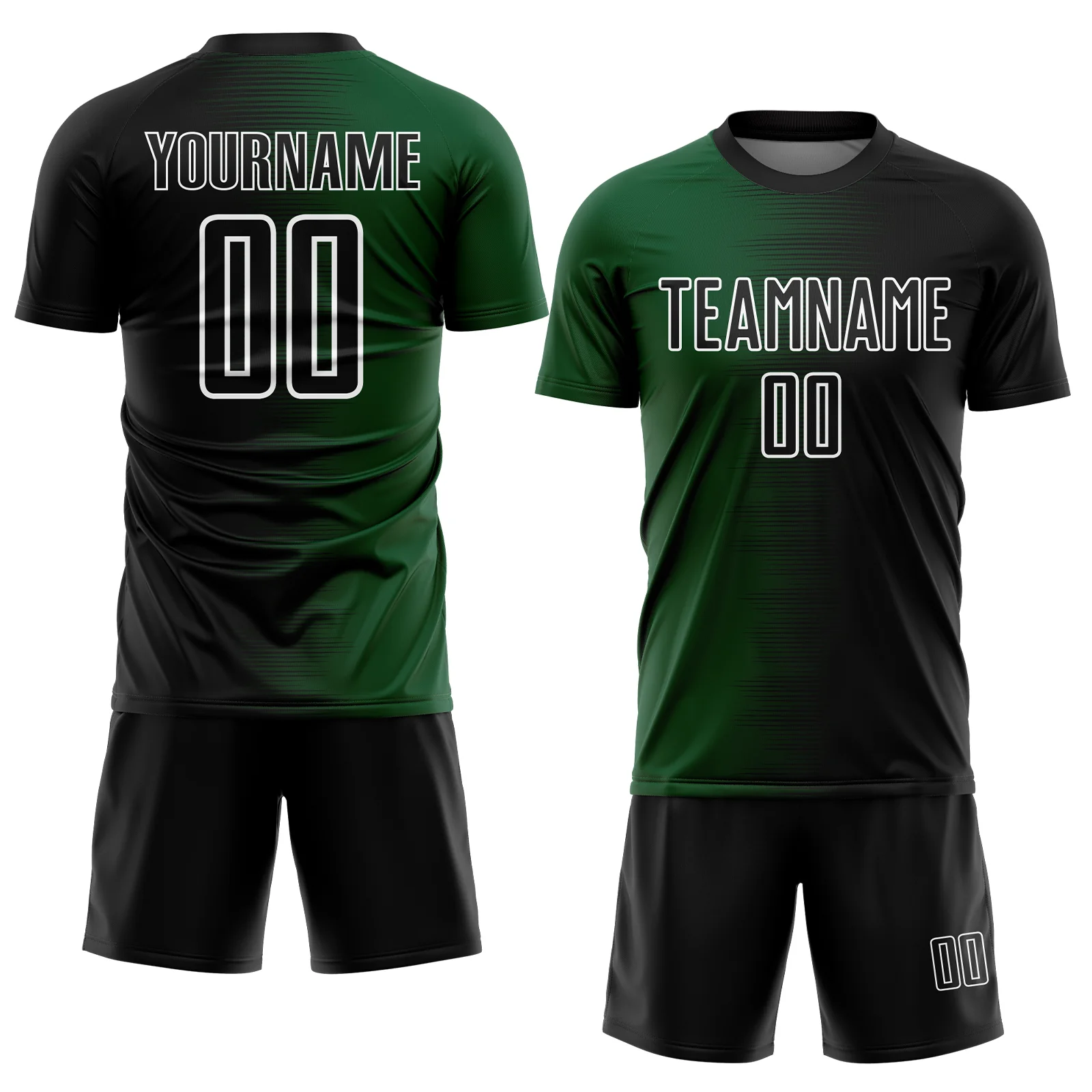 Custom Black Green-White Gradient Line Sublimation Soccer Uniform Jersey - Image 2