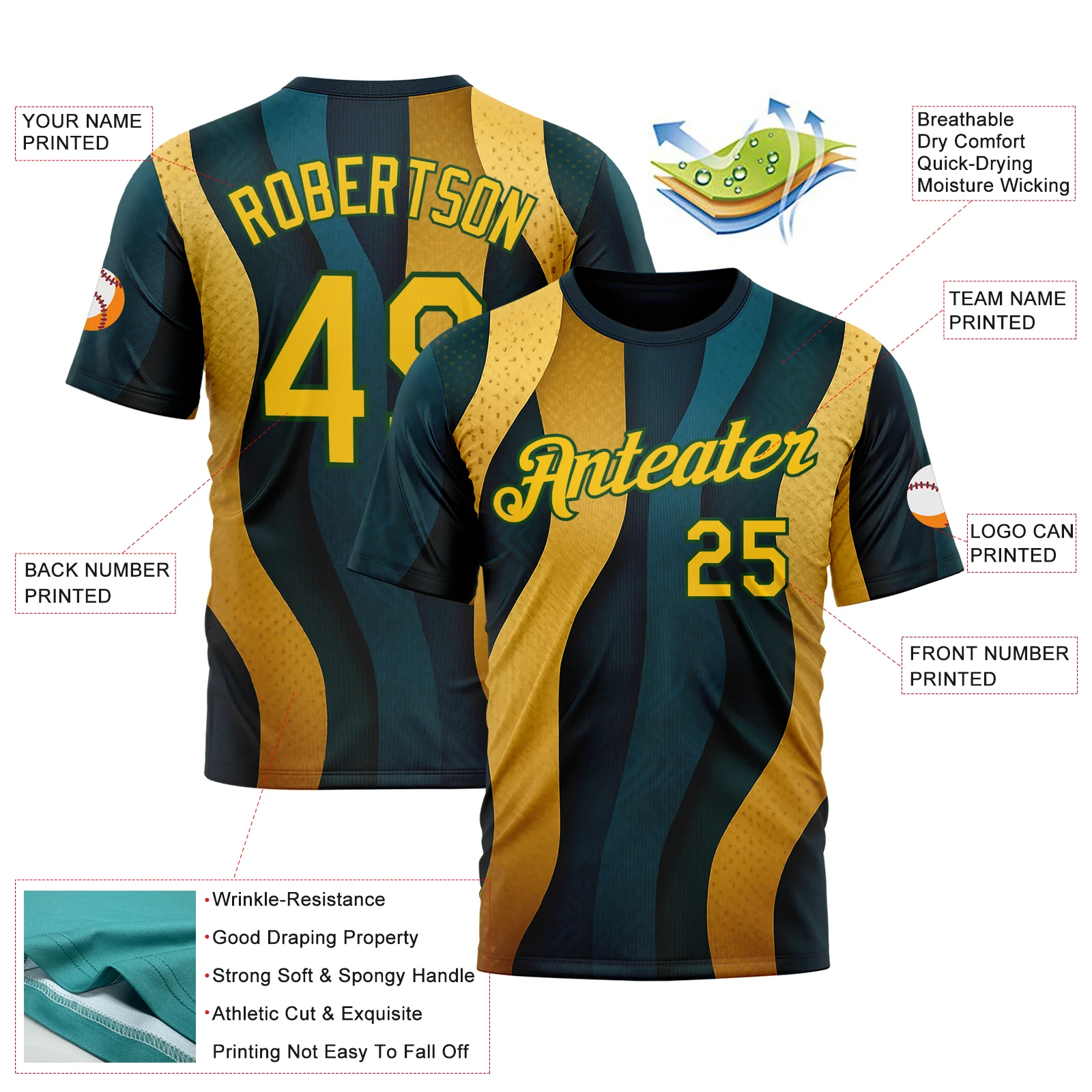 Custom Blue Yellow-Green 3D Pattern Design Color Block Sportswear Performance T-Shirt - Image 2