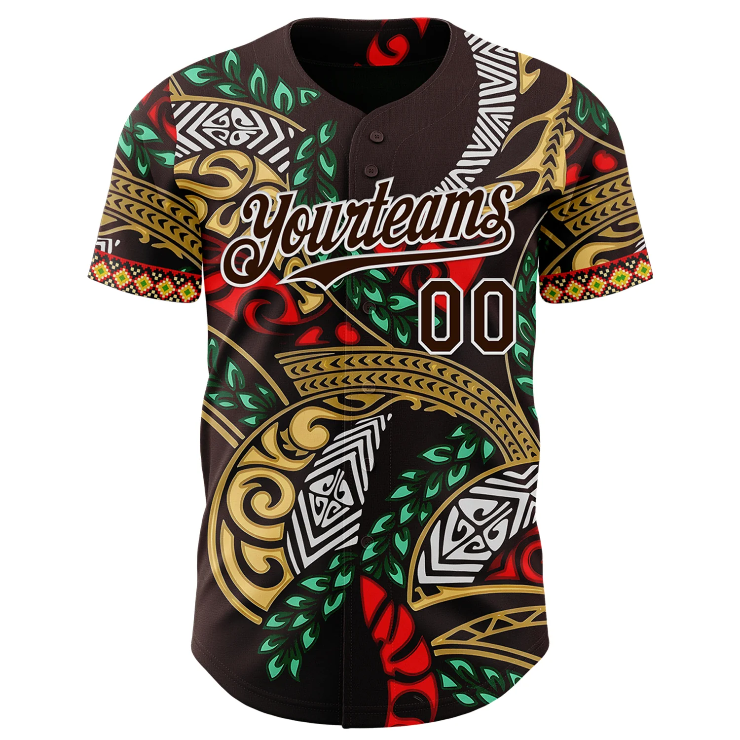 Custom Brown Green Red Yellow-White Black History Month Africa Tribal Authentic Baseball Jersey - Image 2