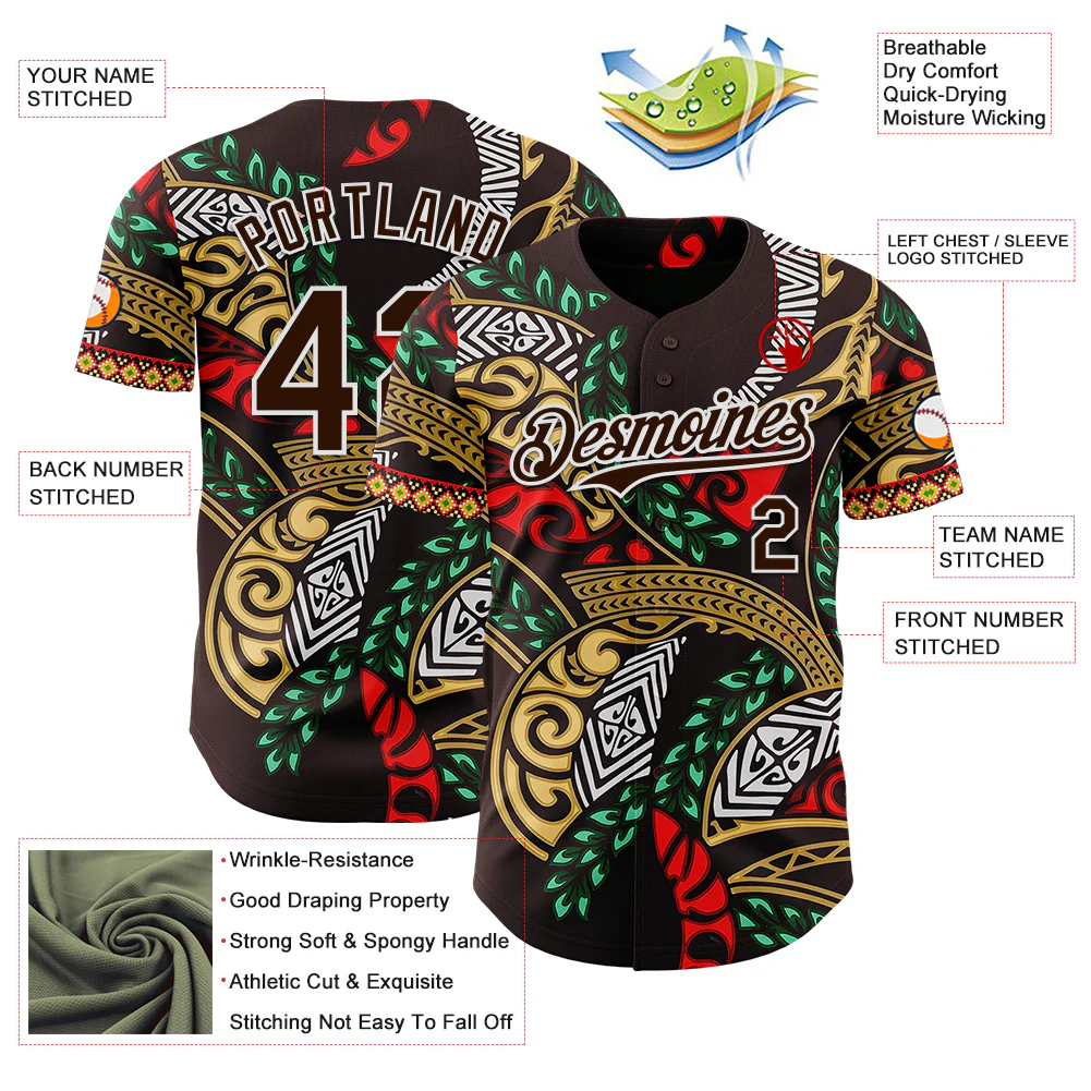 Custom Brown Green Red Yellow-White Black History Month Africa Tribal Authentic Baseball Jersey - Image 3