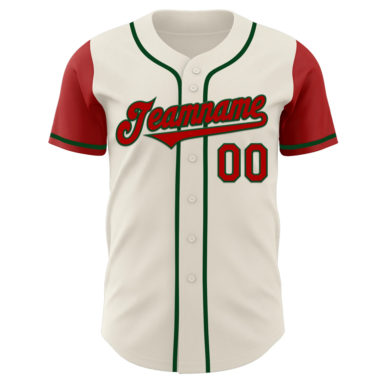 Custom Cream Red-Green Authentic Two Tone Baseball Jersey - Image 2
