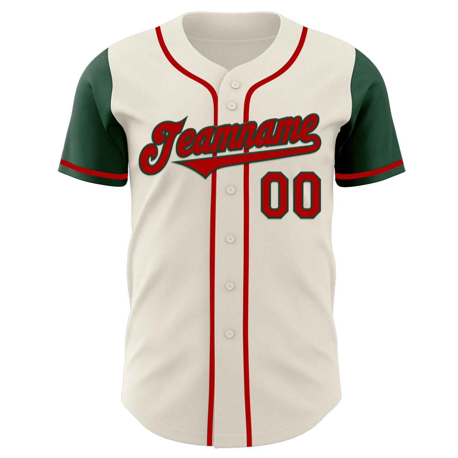 Custom Cream Red-Green Authentic Two Tone Baseball Jersey - Image 2