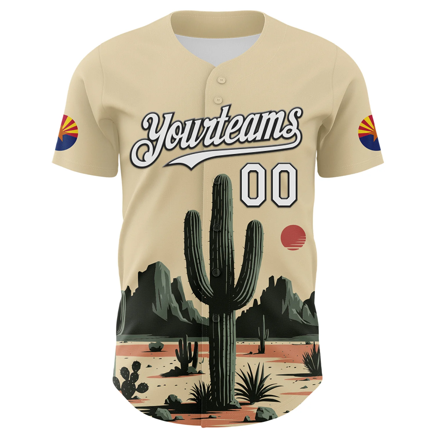 Custom Cream White Green-Black 3D Urban City Edition Sports Cactus Authentic Baseball Jersey - Image 2