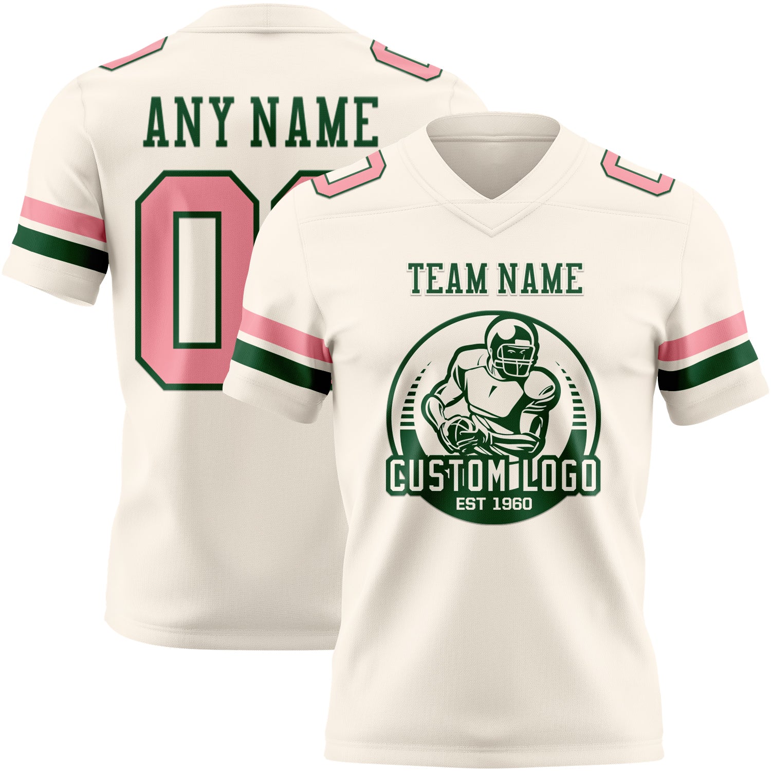 Custom Cream Medium Pink-Green Authentic Football Jersey - Image 2