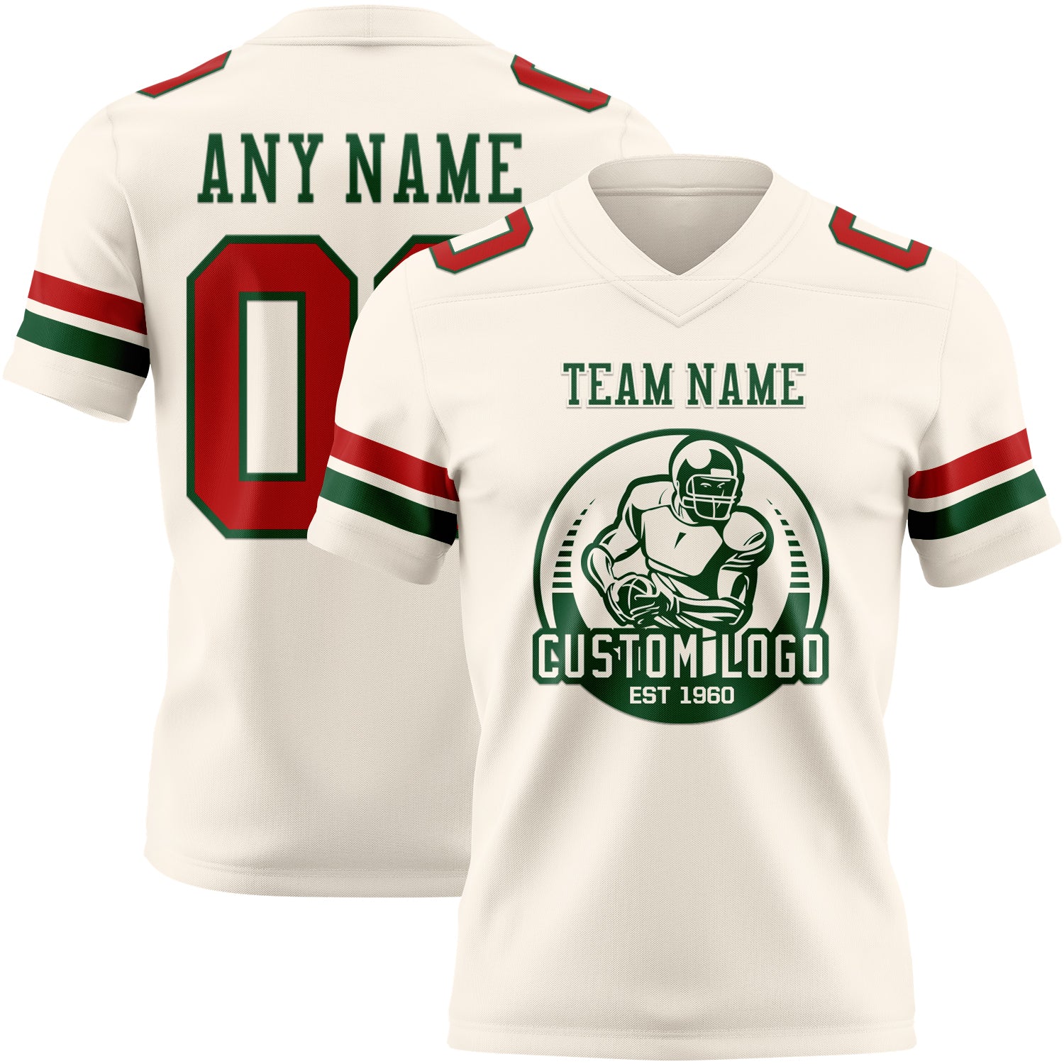 Custom Cream Red-Green Authentic Football Jersey - Image 2