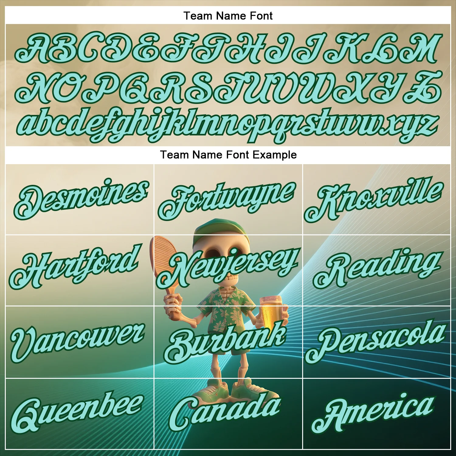 Custom Cream Ice Blue-Green 3D Funny Pickleball Paddles Skeleton Performance T-Shirt - Image 3