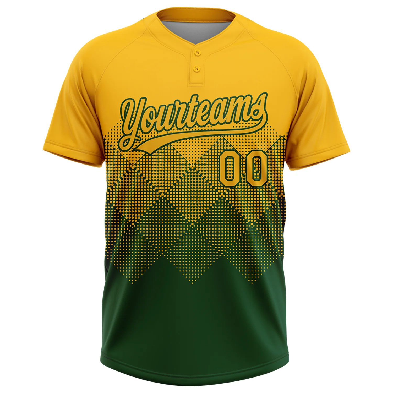 Custom Gold Green 3D Gradient Square Shape Two-Button Unisex Softball Jersey - Image 2