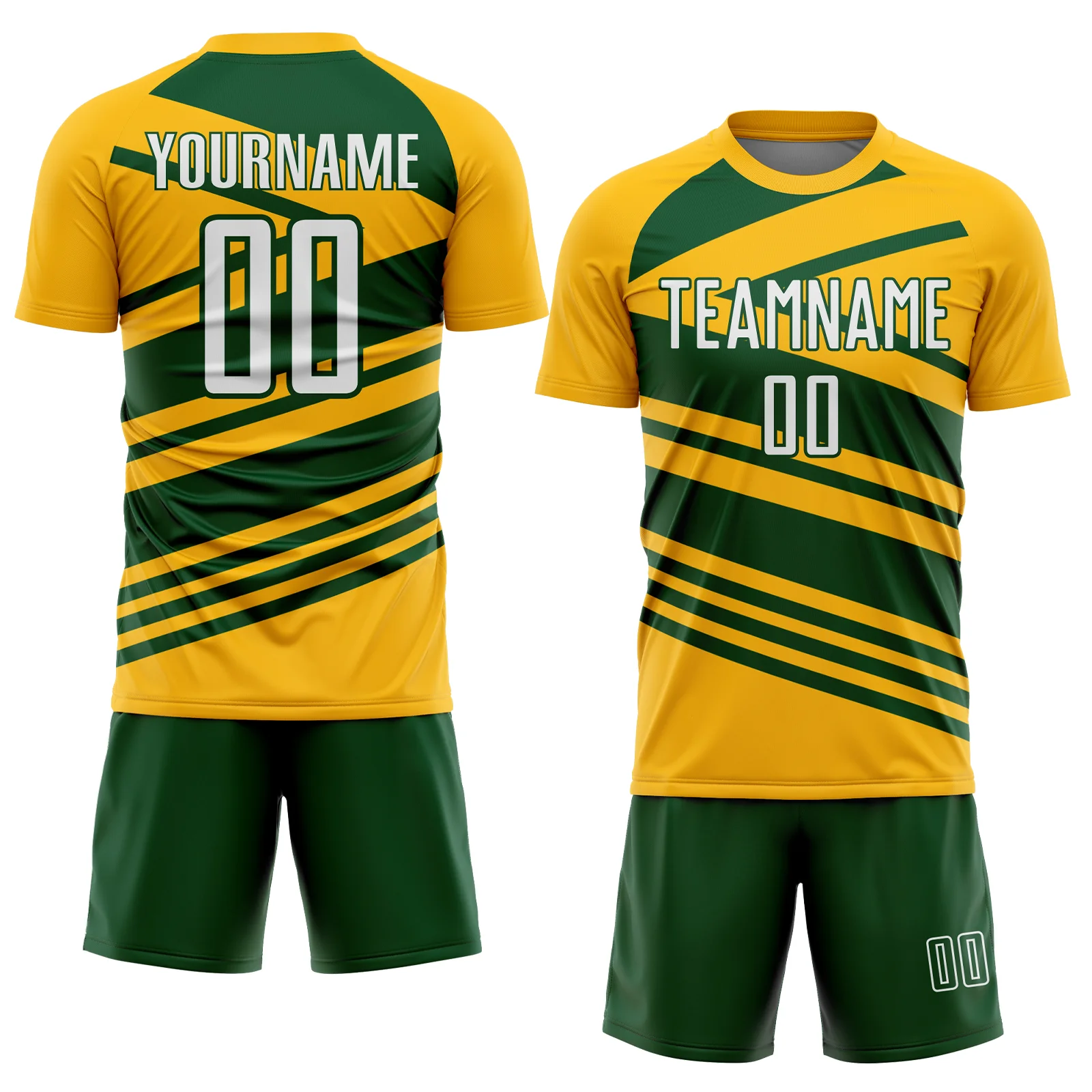 Custom Gold White-Green Line Sublimation Soccer Uniform Jersey - Image 2