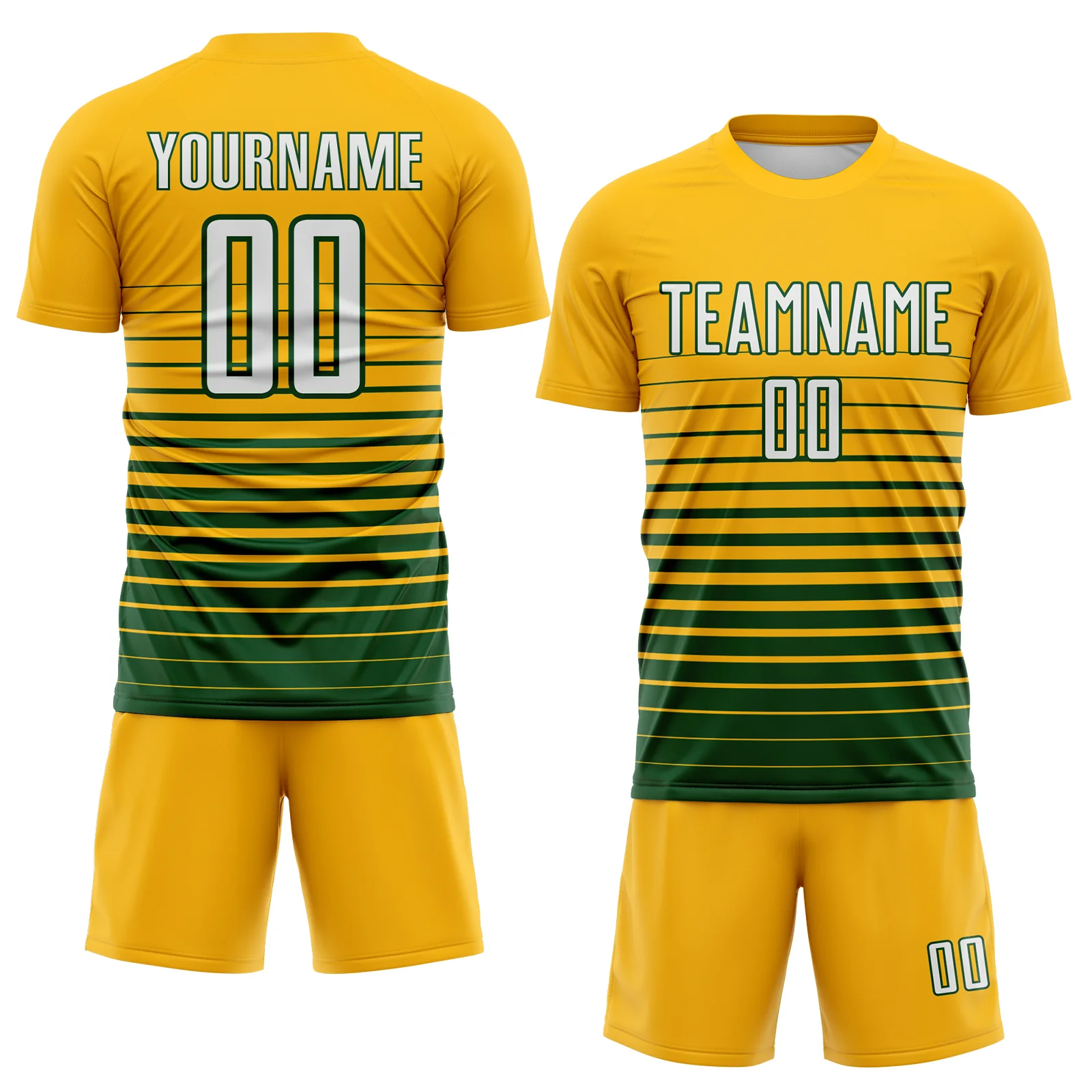 Custom Gold White-Green Gradient Pinstripe Sublimation Soccer Uniform Jersey - Image 2