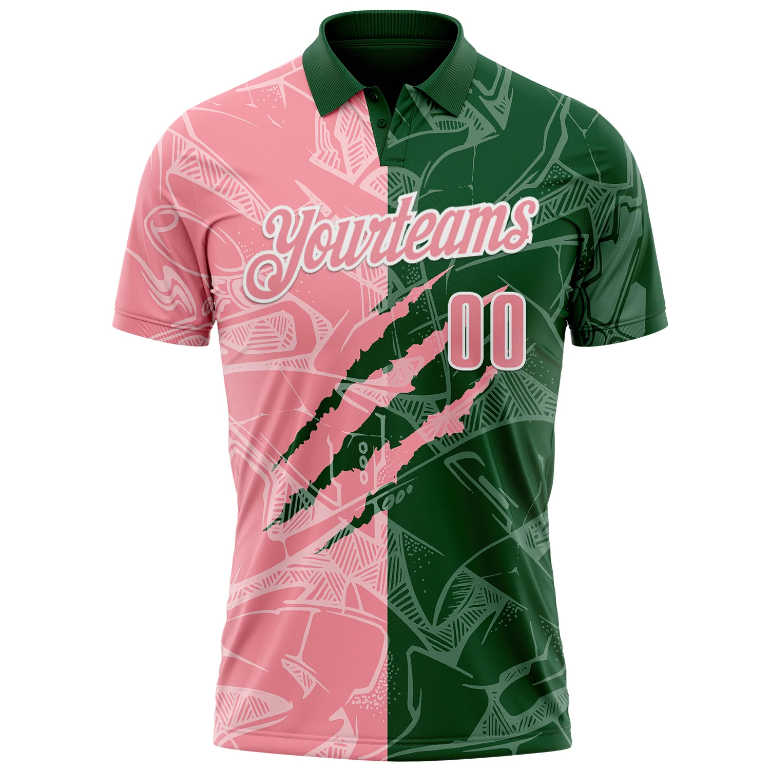 Custom Graffiti Pattern Medium Pink Green-White 3D Scratch Performance Polo Shirt - Image 2