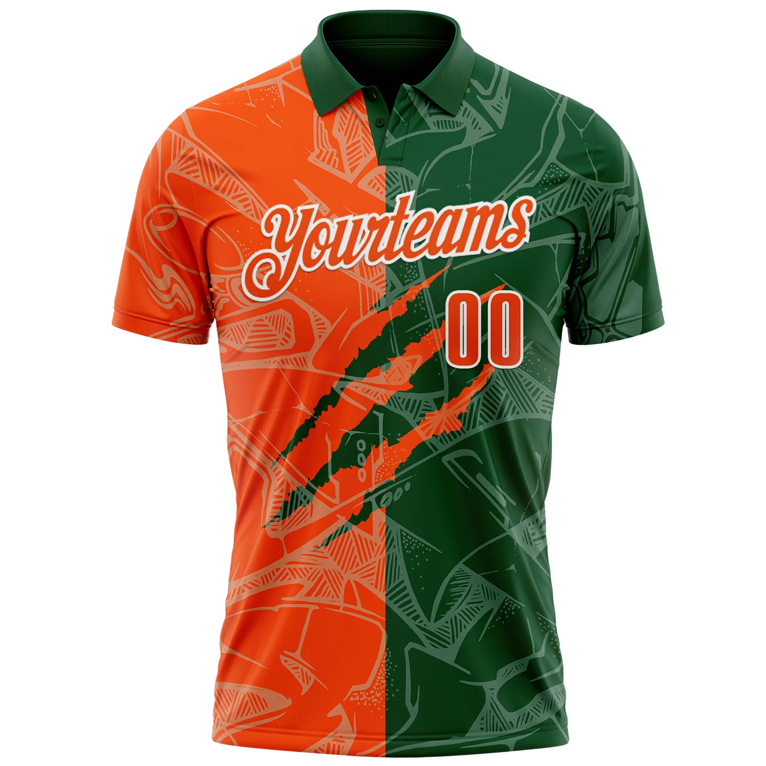 Custom Graffiti Pattern Orange Green-White 3D Scratch Performance Polo Shirt - Image 2