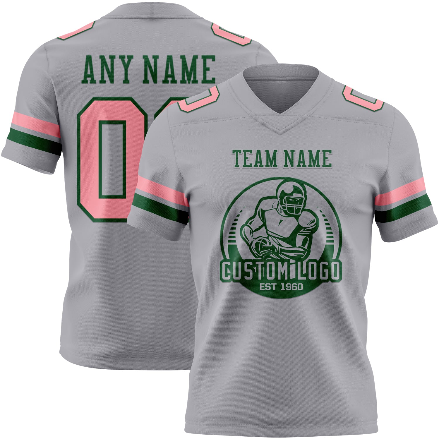 Custom Gray Medium Pink-Green Authentic Football Jersey - Image 2