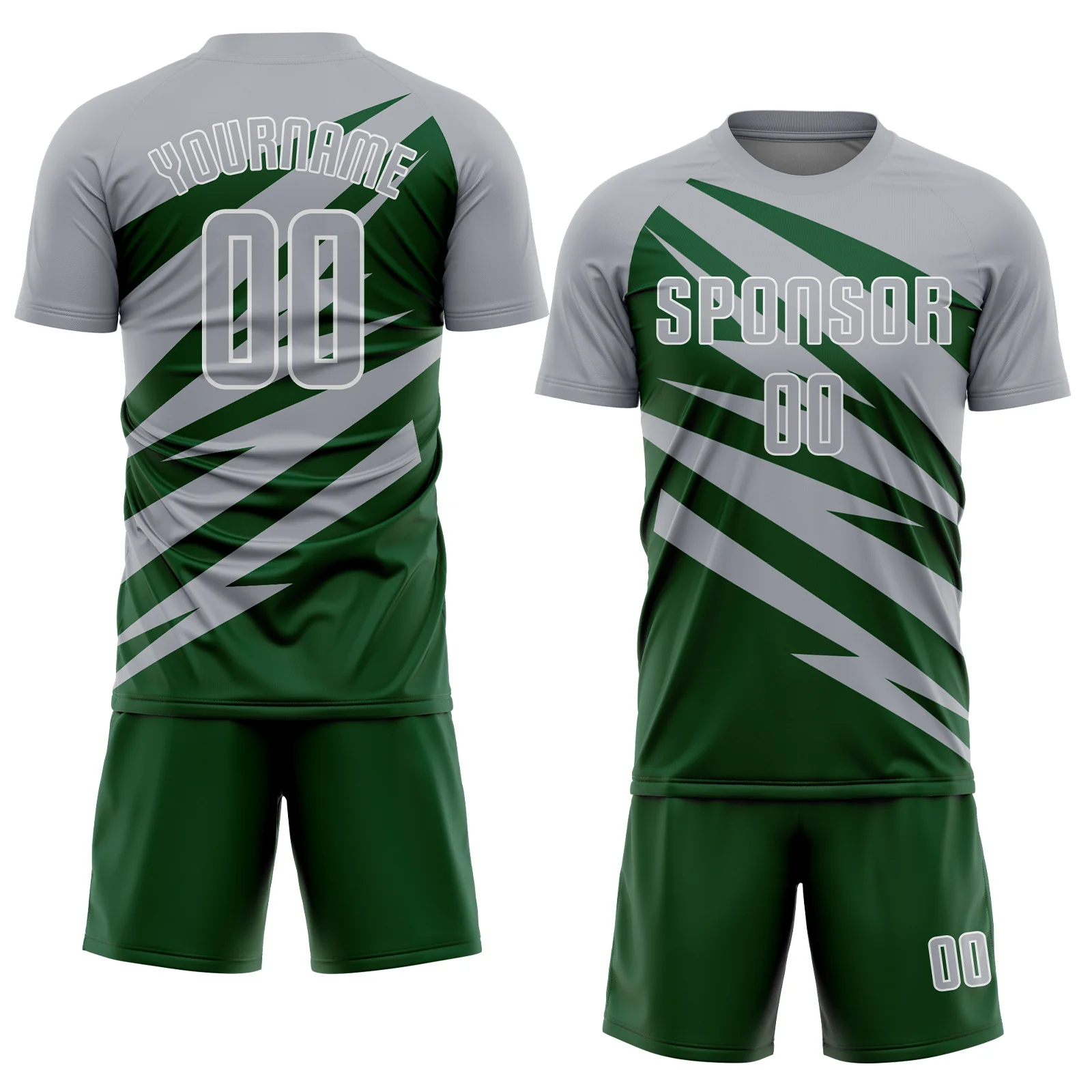 Custom Gray Green-White Abstract Line Sports Sublimation Soccer Uniform Jersey - Image 2