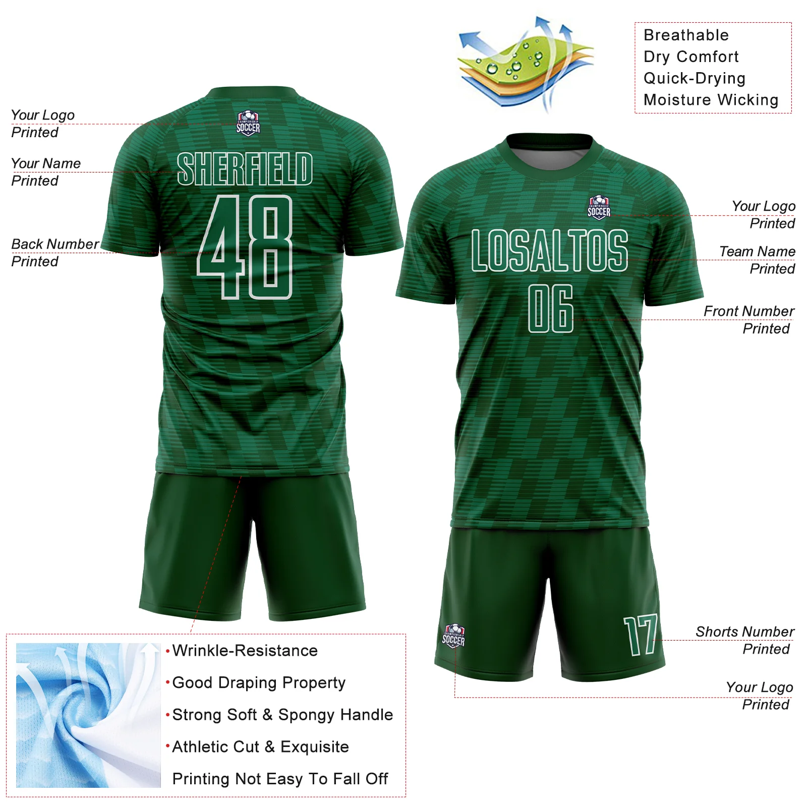 Custom Kelly Green Green-White Line Sublimation Soccer Uniform Jersey - Image 4