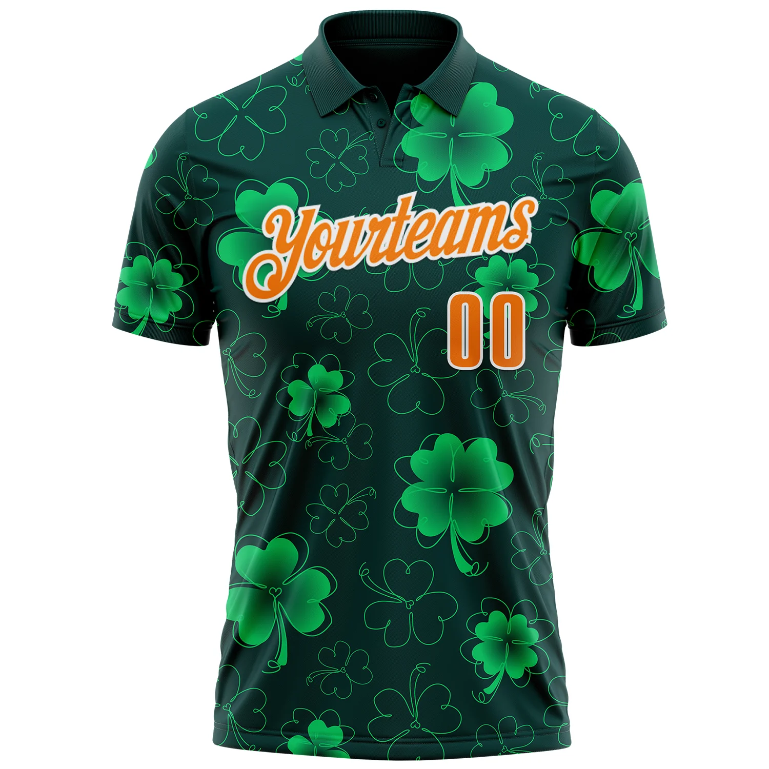 Custom Navy Bay Orange-Green 3D St. Patrick's Day Shamrock Performance Polo Shirt - Image 2