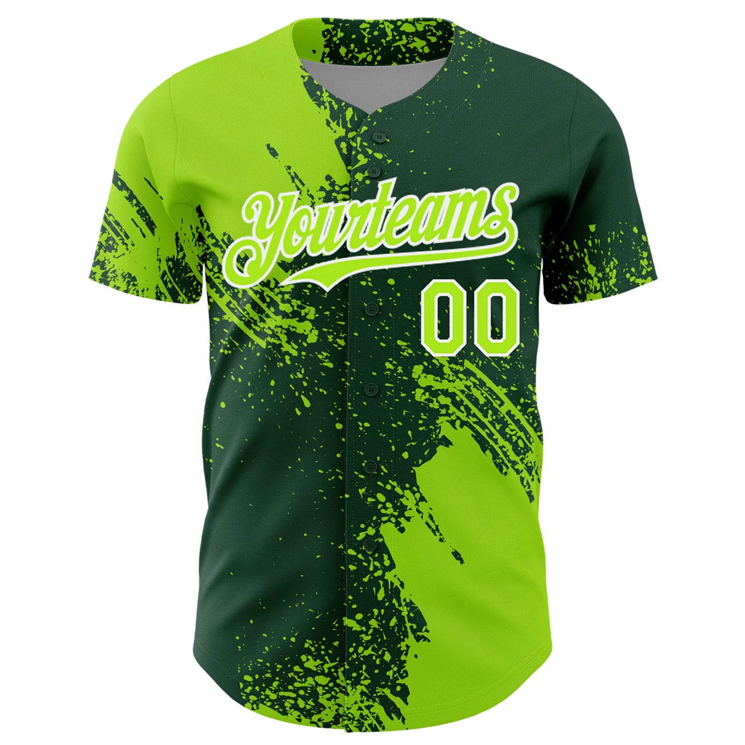 Custom Neon Green Green-White 3D Pattern Design Abstract Brush Stroke Authentic Baseball Jersey - Image 2