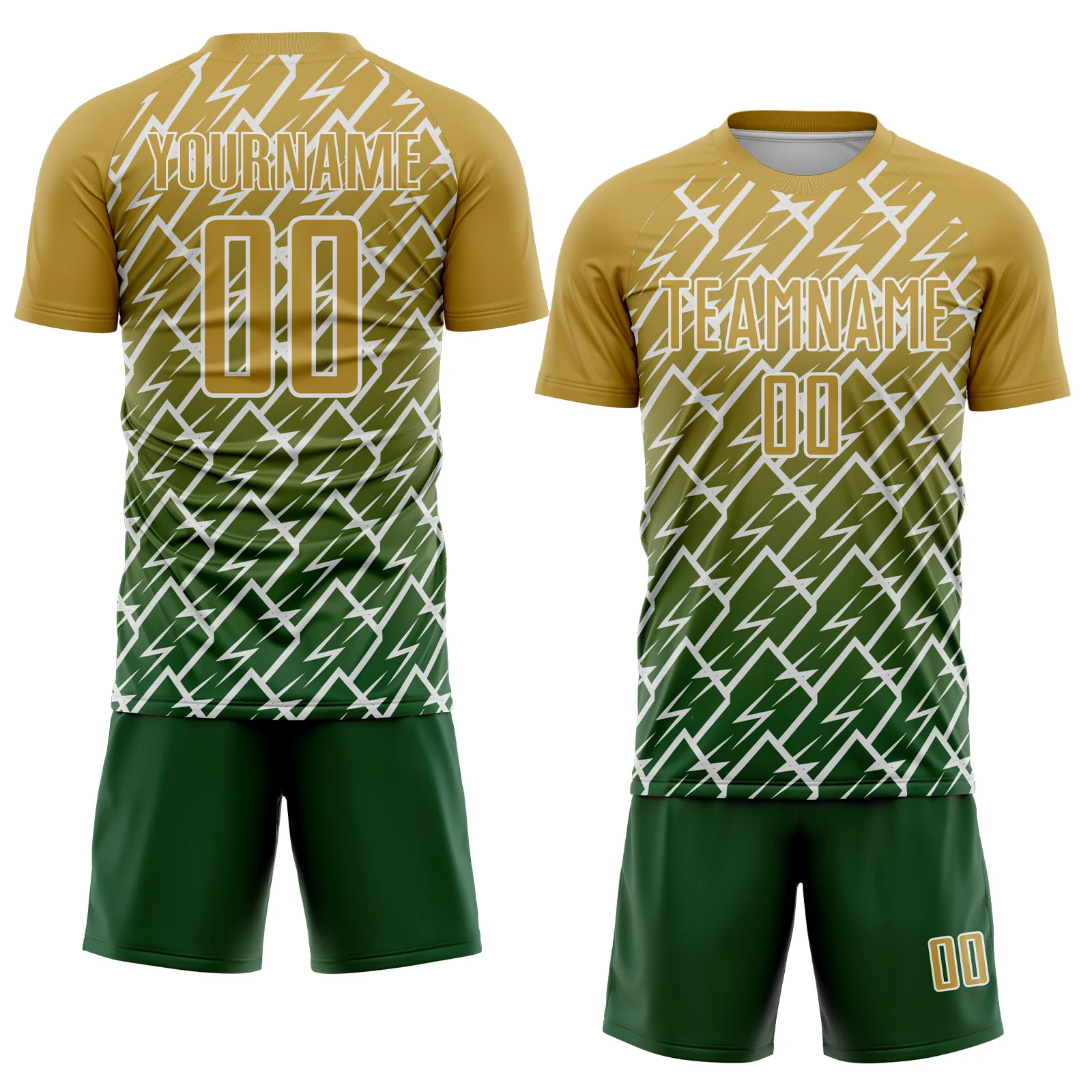 Custom Old Gold Green-White Lightning Sports Sublimation Soccer Uniform Jersey - Image 2