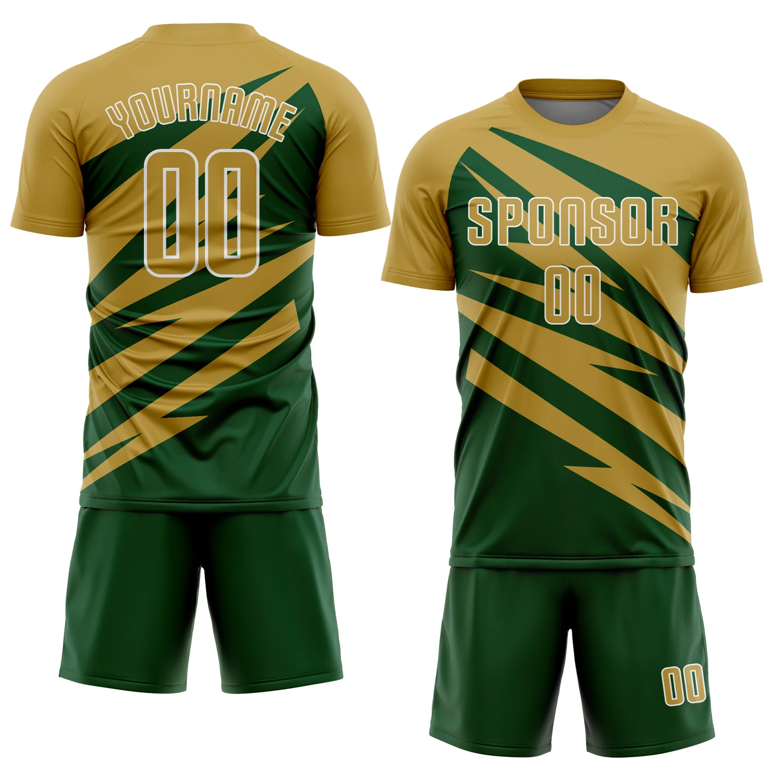 Custom Old Gold Green-White Abstract Line Sports Sublimation Soccer Uniform Jersey - Image 2