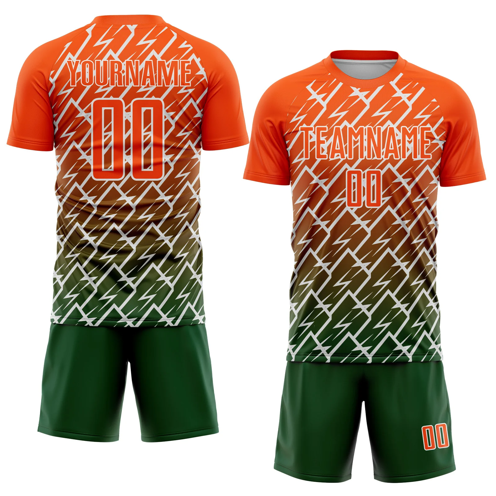 Custom Orange Green-White Lightning Sports Sublimation Soccer Uniform Jersey - Image 2
