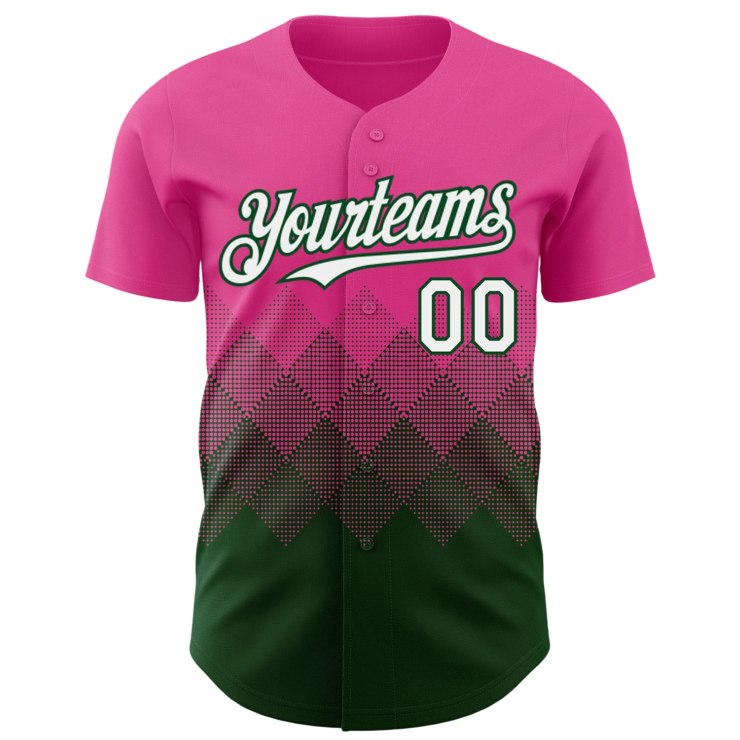 Custom Pink White-Green 3D Gradient Square Shape Authentic Baseball Jersey - Image 2