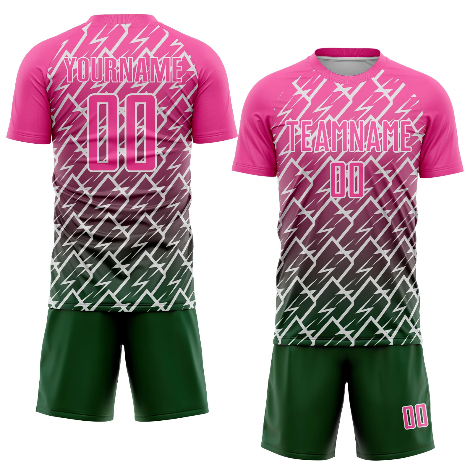 Custom Pink Green-White Lightning Sports Sublimation Soccer Uniform Jersey - Image 2