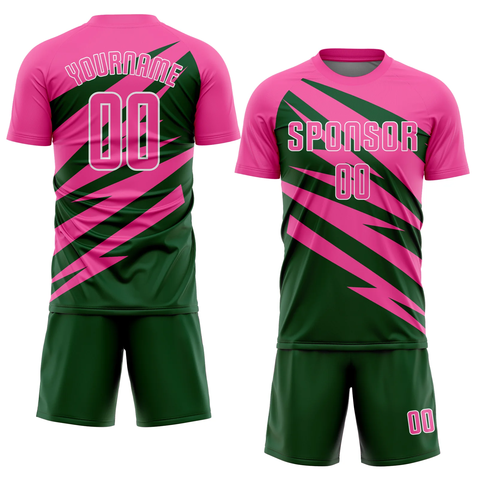 Custom Pink Green-White Abstract Line Sports Sublimation Soccer Uniform Jersey - Image 2