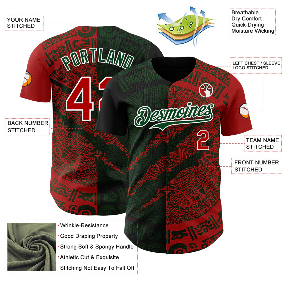 Custom Red Green-White 3D Mexico Scratch Authentic Baseball Jersey - Image 3