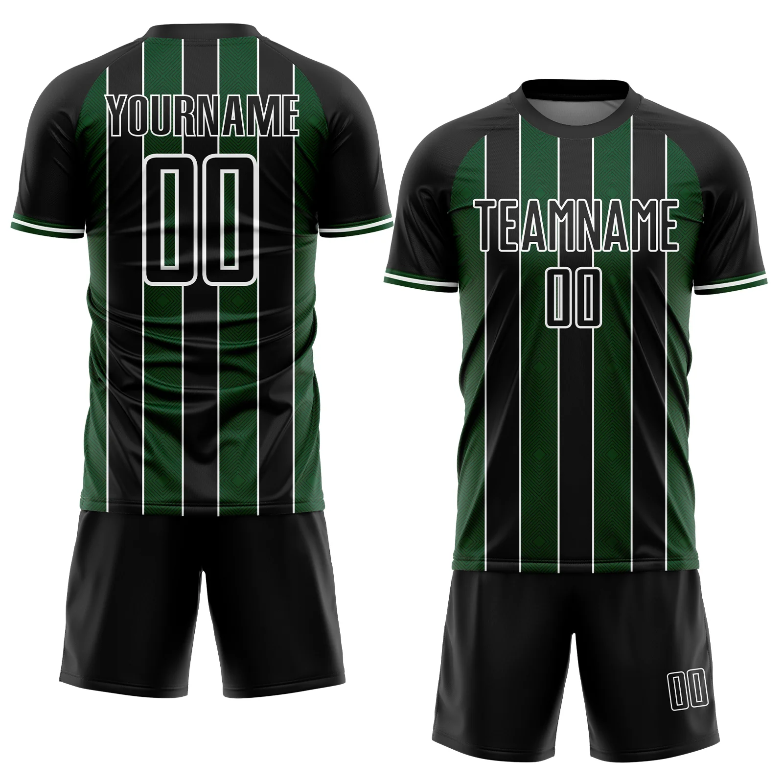 Custom Black Green-White Pinstripe Line Sports Sublimation Soccer Uniform Jersey - Image 2