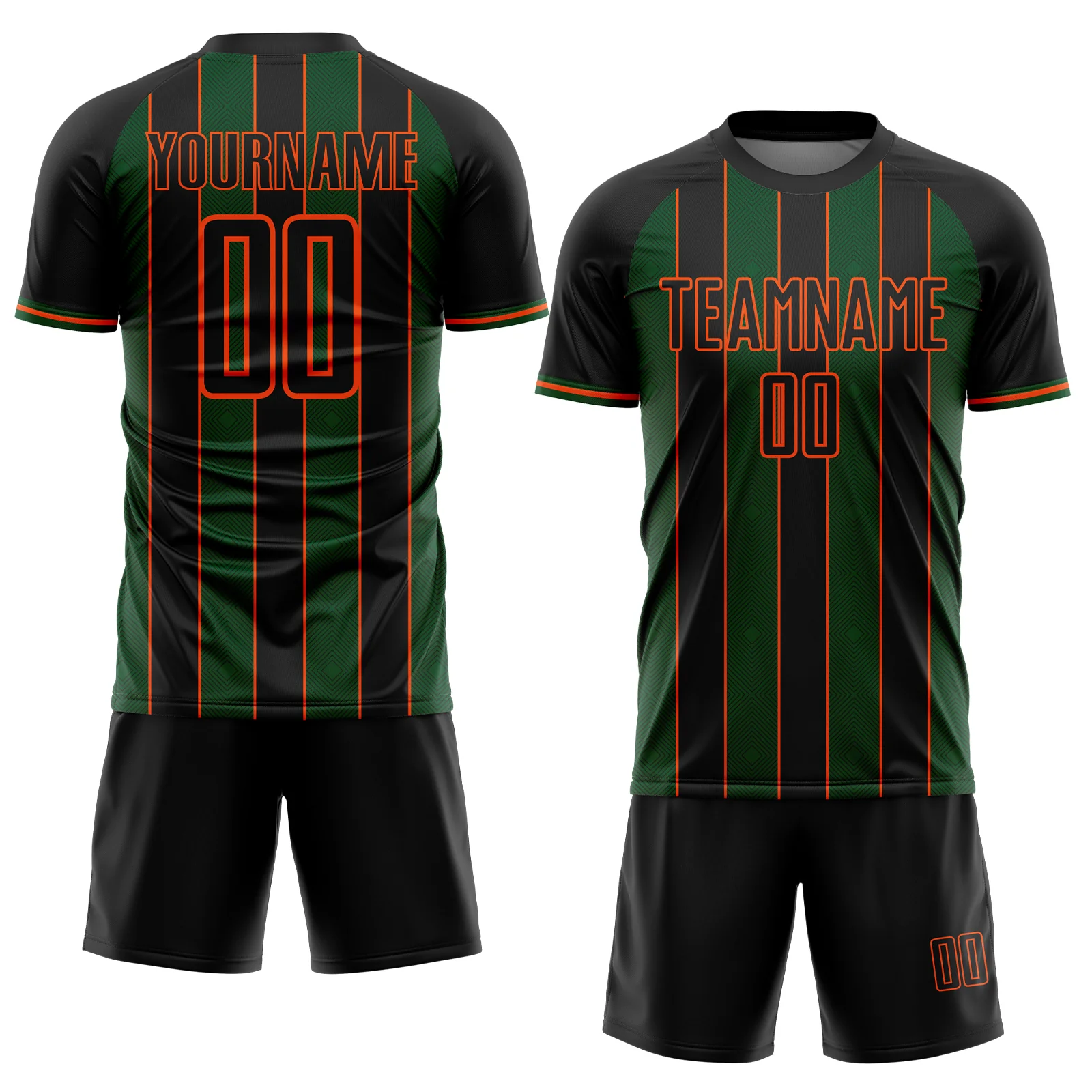 Custom Black Green-Orange Pinstripe Line Sports Sublimation Soccer Uniform Jersey - Image 2