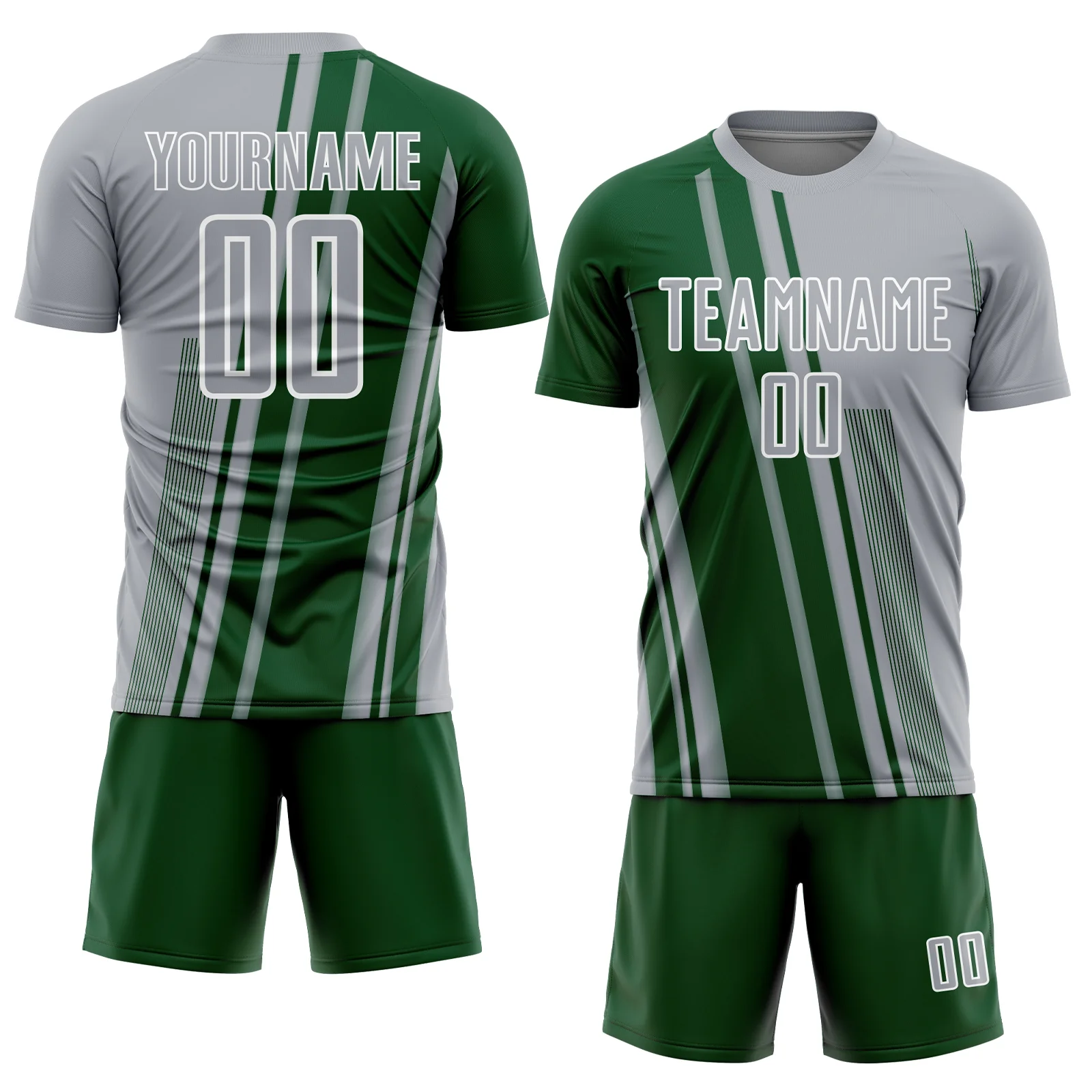 Custom Gray Green-White Lines Sports Sublimation Soccer Uniform Jersey - Image 2