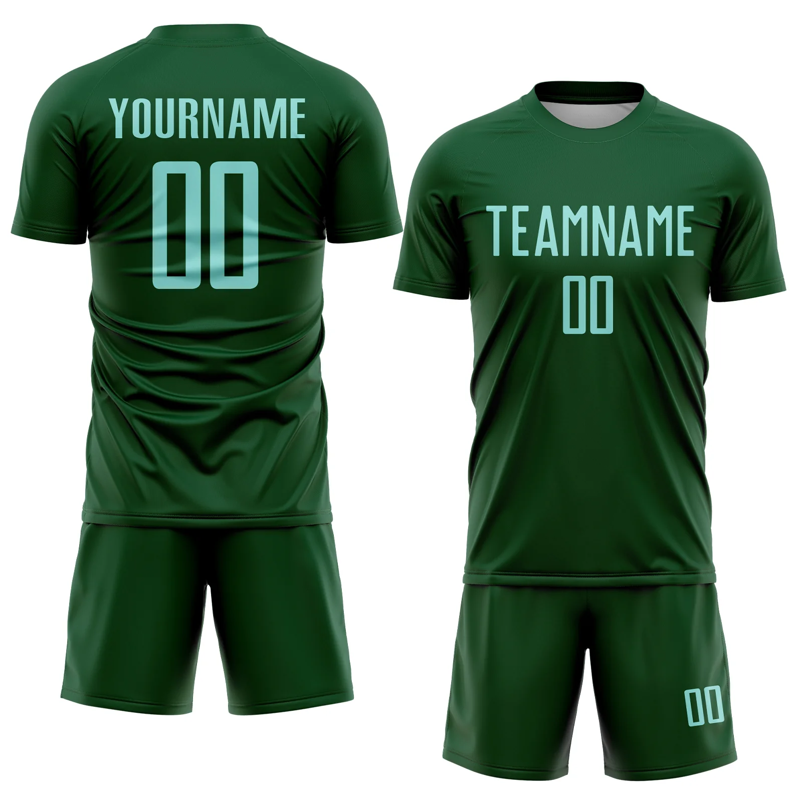 Custom Green Ice Blue Sublimation Soccer Uniform Jersey - Image 2