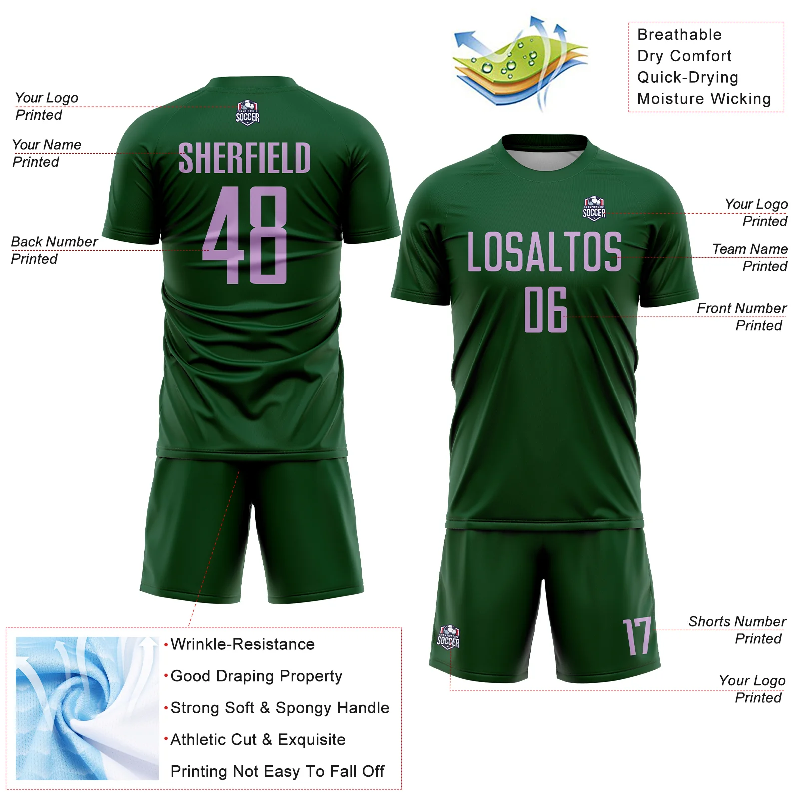 Custom Green Light Purple Sublimation Soccer Uniform Jersey - Image 4